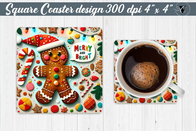 Square Coaster | Fabric applique | 3D Christmas coaster
