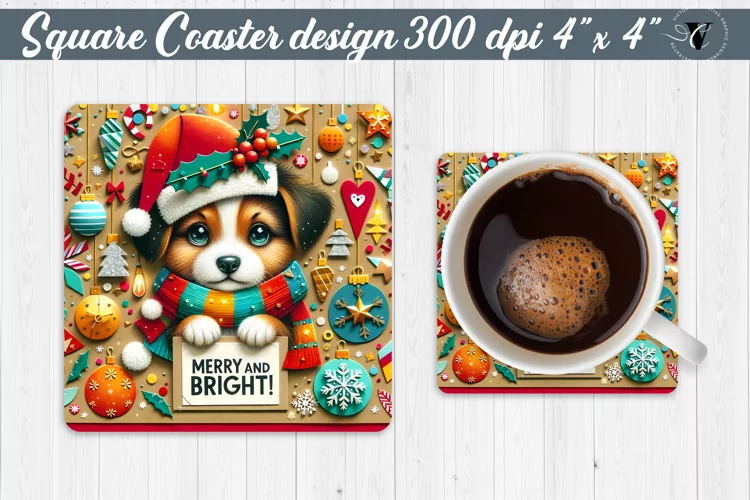 Square Coaster | Fabric applique | 3D Christmas coaster