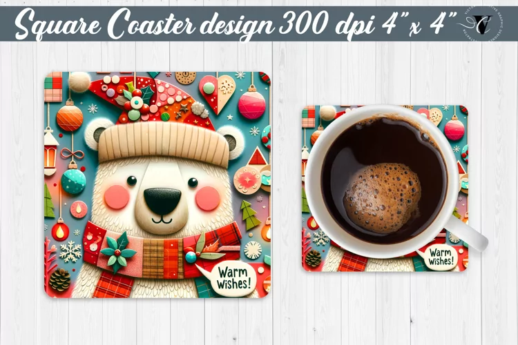 Square Coaster | Fabric applique | 3D Christmas coaster