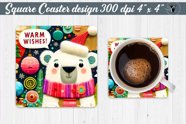 Square Coaster | Fabric applique | 3D Christmas coaster