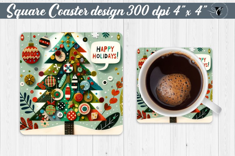 Square Coaster | Fabric applique | 3D Christmas coaster