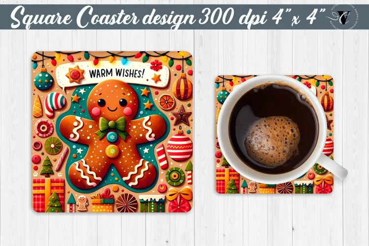 Square Coaster | Fabric applique | 3D Christmas coaster