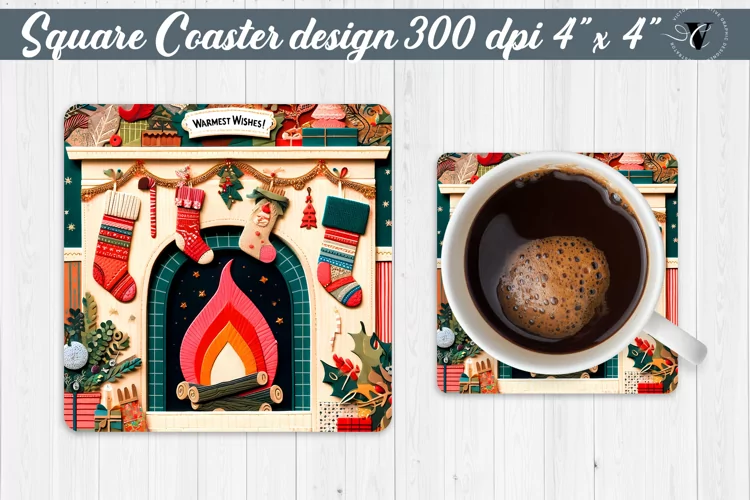 Square Coaster | Fabric applique | 3D Christmas coaster