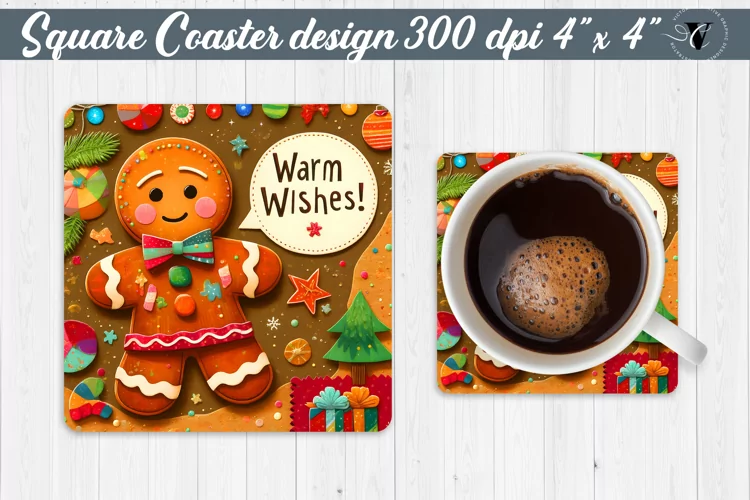 Square Coaster | Fabric applique | 3D Christmas coaster