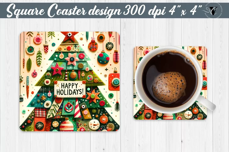 Square Coaster | Fabric applique | 3D Christmas coaster