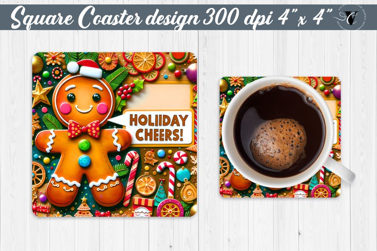 Square Coaster | Fabric applique | 3D Christmas coaster example image 1