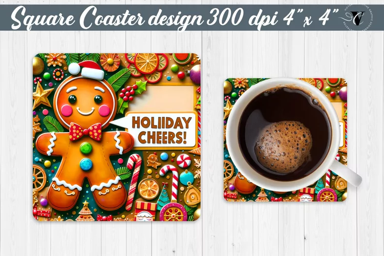 Square Coaster | Fabric applique | 3D Christmas coaster