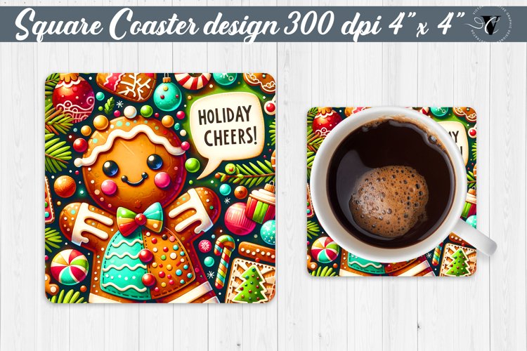 Square Coaster | Fabric applique | 3D Christmas coaster example image 1