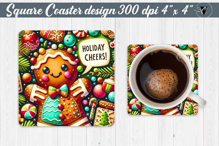 Square Coaster | Fabric applique | 3D Christmas coaster