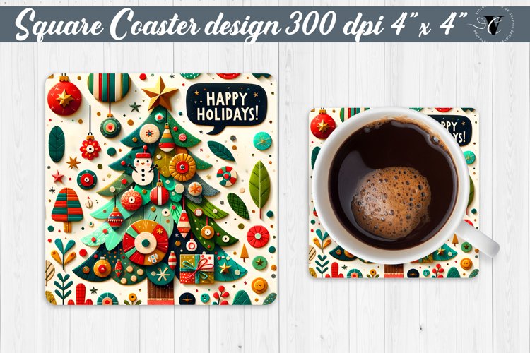 Square Coaster | Fabric applique | 3D Christmas coaster example image 1