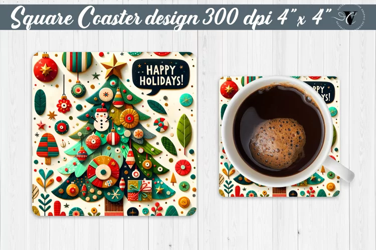 Square Coaster | Fabric applique | 3D Christmas coaster
