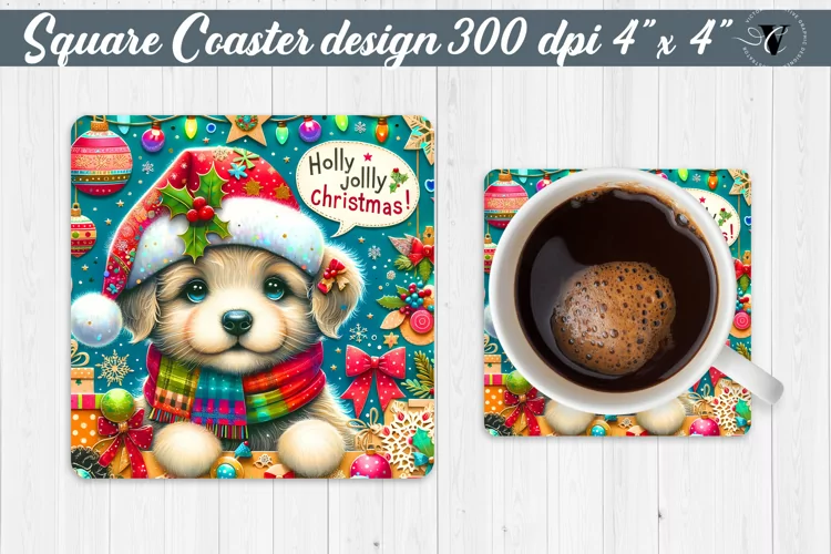 Square Coaster | Fabric applique | 3D Christmas coaster