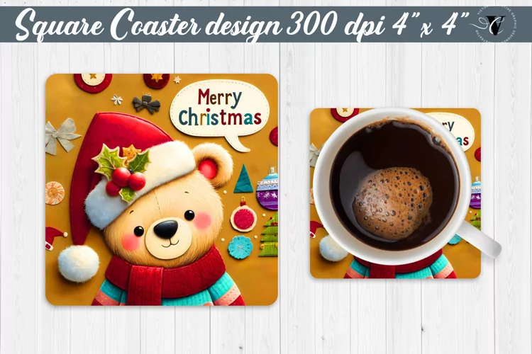 Square Coaster | Fabric applique | 3D Christmas coaster