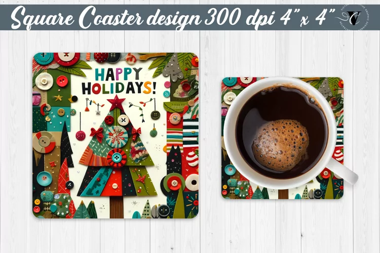 Square Coaster | Fabric applique | 3D Christmas coaster