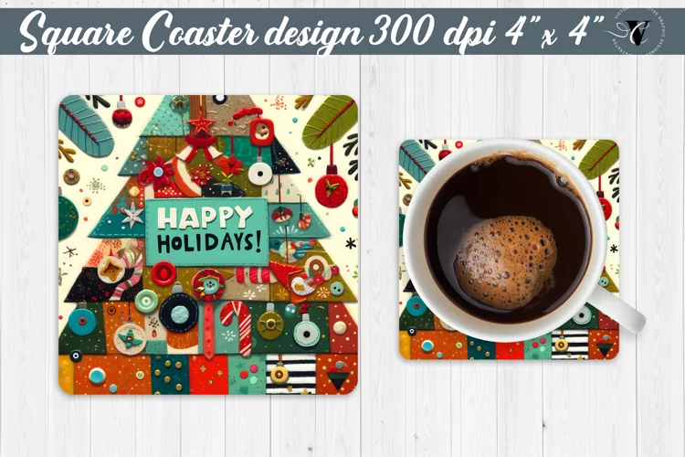 Square Coaster | Fabric applique | 3D Christmas coaster