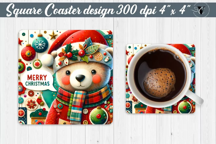 Square Coaster | Fabric applique | 3D Christmas coaster