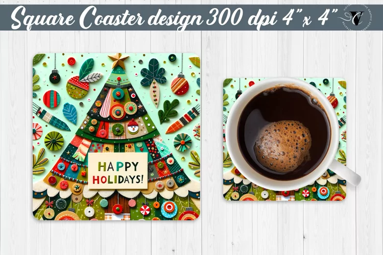Square Coaster | Fabric applique | 3D Christmas coaster