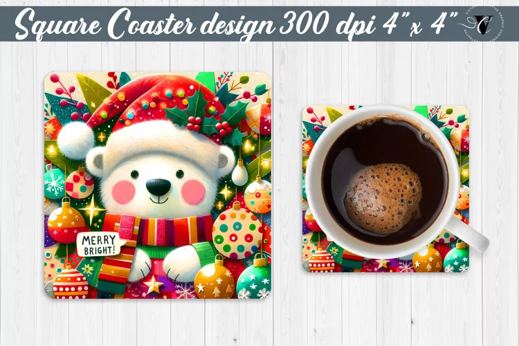 Square Coaster | Fabric applique | 3D Christmas coaster