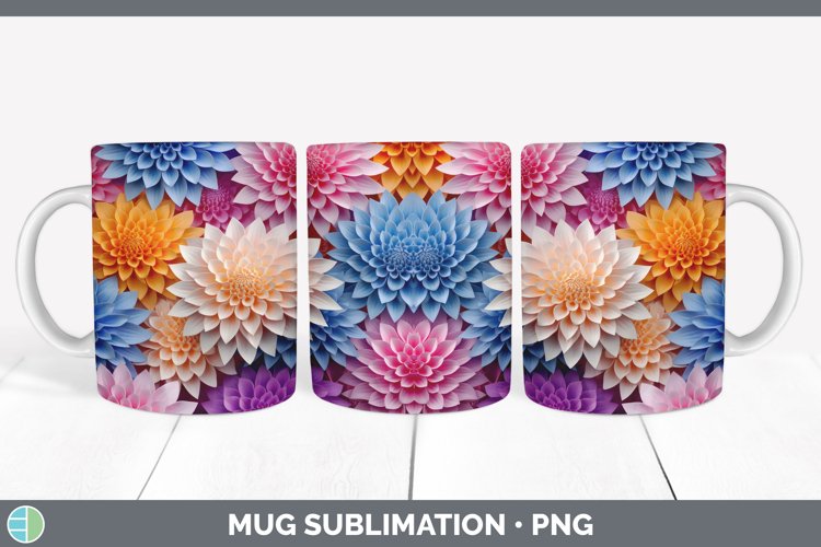 3D Dahlia Mug Wrap | Sublimation Coffee Cup Designs