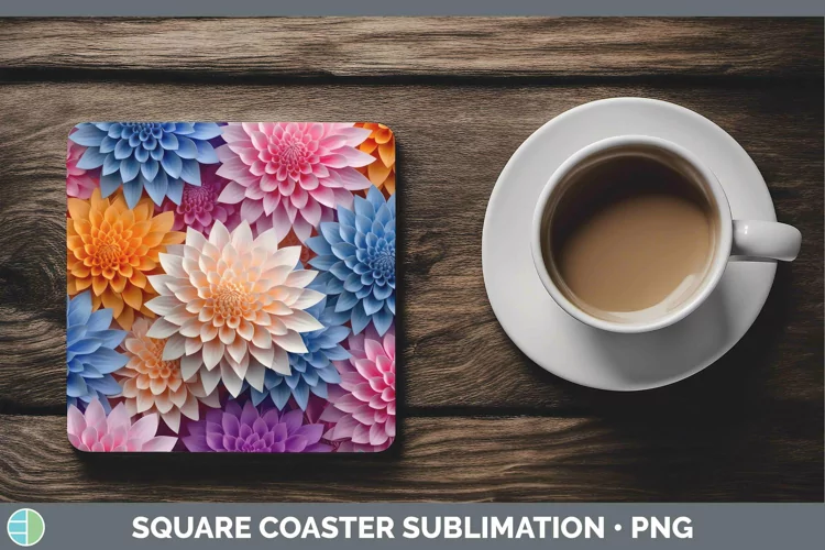 3D Dahlia Square Coaster | Sublimation Coaster Designs