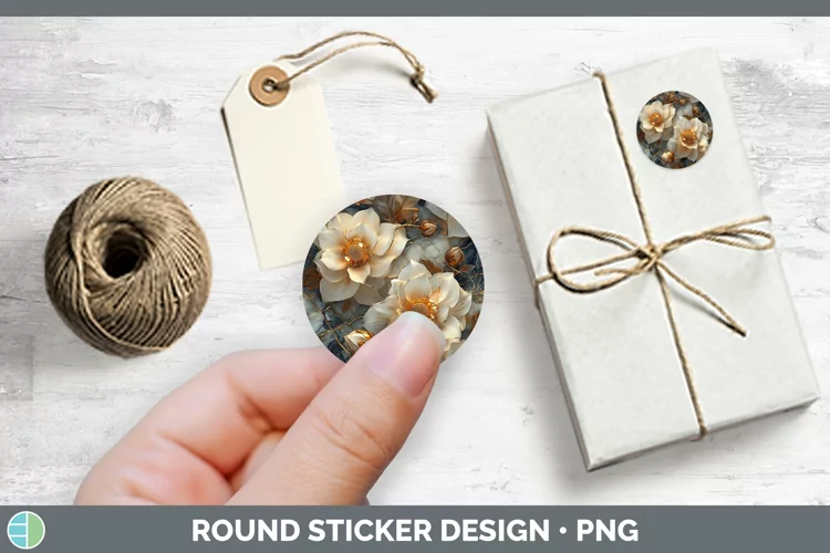 3D Dahlia Stickers | Round Labels Designs
