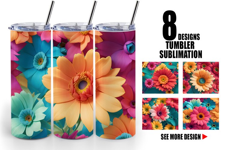 3D Daisy Flowers | Tumbler Sublimation Wrap