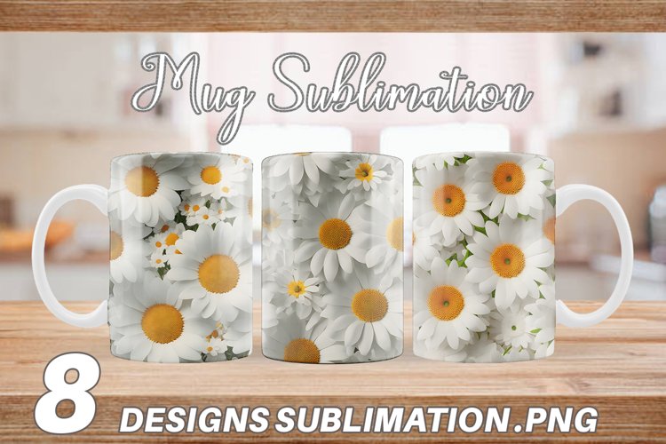 3D Daisy Flowers Mug sublimation design