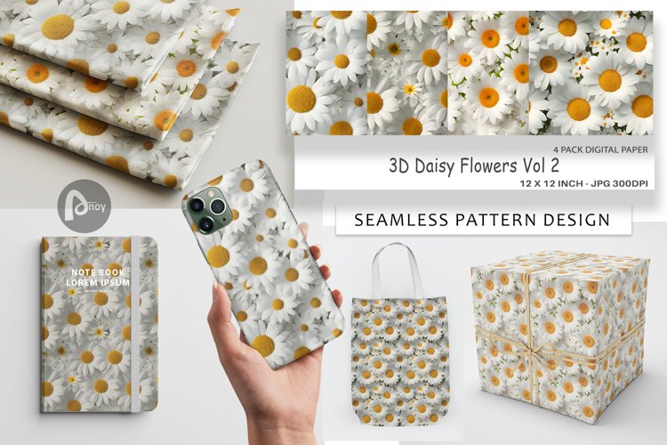 Digital Paper 3D Daisy Flowers example image 1