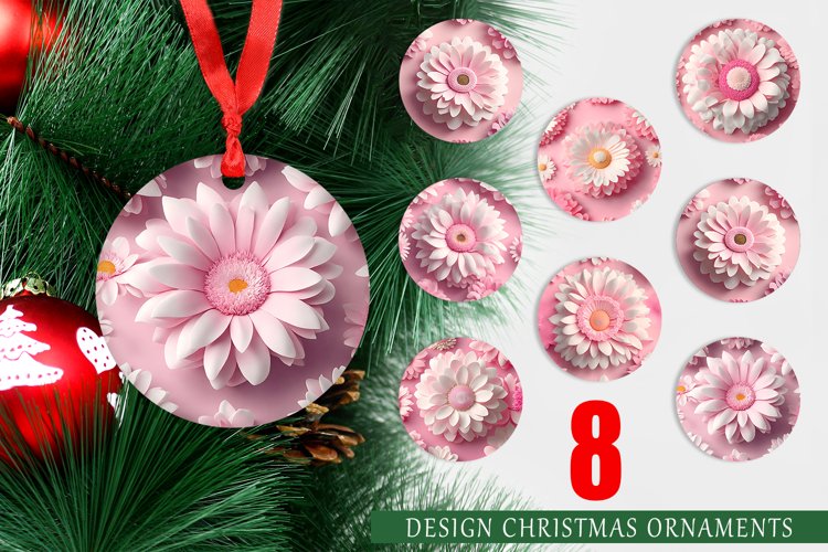 3D Daisy Pink Christmas Ornaments