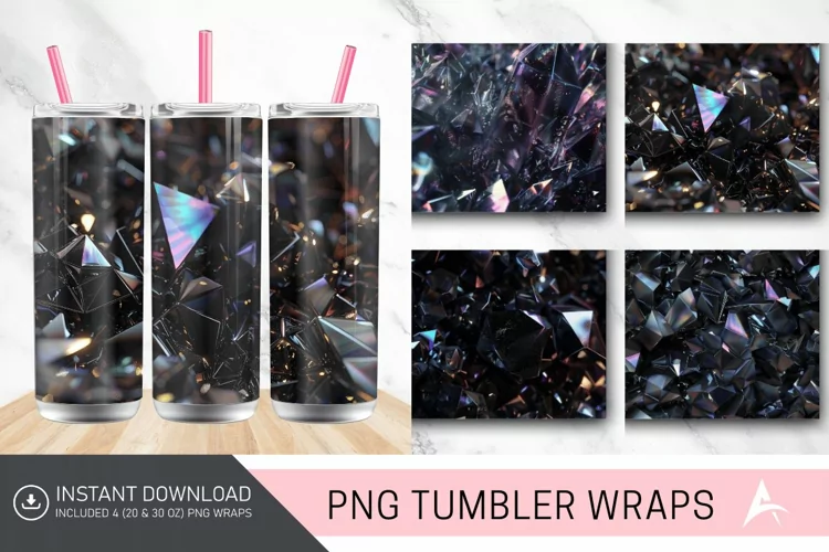 3D Dark Black Holographic Crystal Tumbler Wrap
