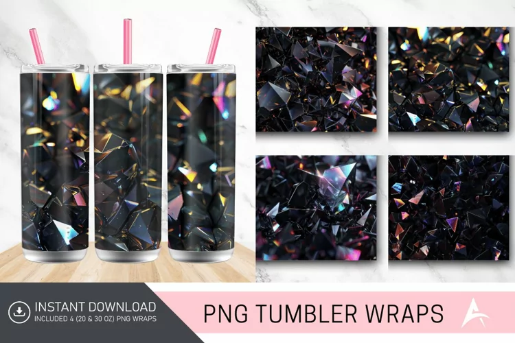 3D Dark Black Holographic Crystal Tumbler Wrap
