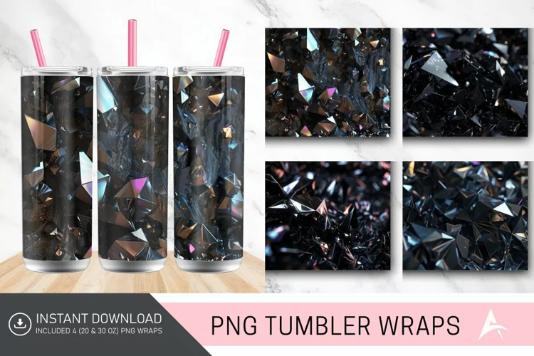 3D Dark Black Holographic Crystal Tumbler Wrap