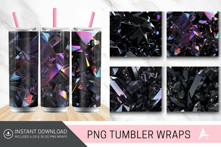 3D Dark Black Holographic Crystal Tumbler Wrap