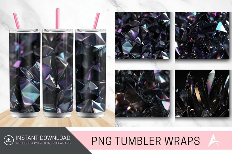 3D Dark Black Holographic Crystal Tumbler Wrap