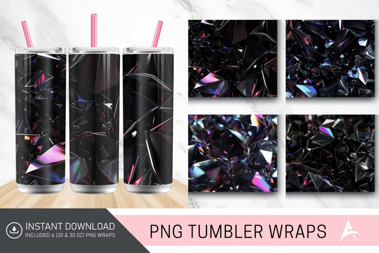 3D Dark Black Holographic Crystal Tumbler Wrap