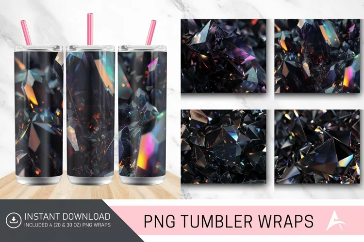 3D Dark Black Holographic Crystal Tumbler Wrap