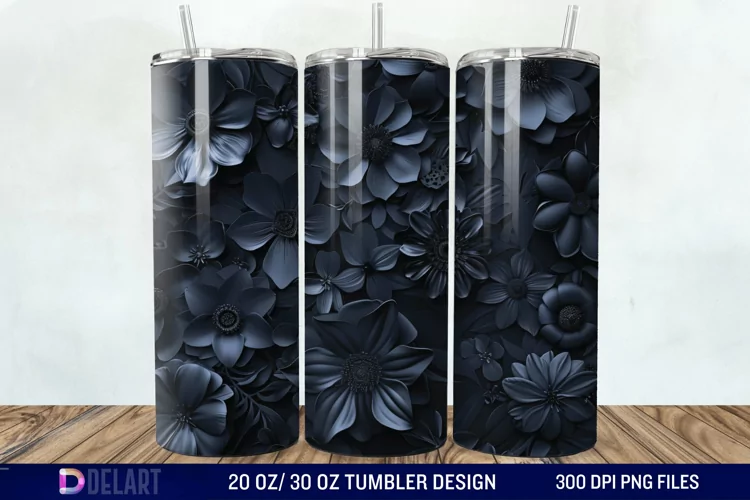 3D Dark floral Tumbler Wrap
