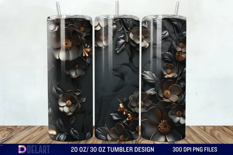 3D Dark floral Tumbler Wrap