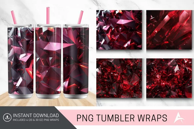 3D Dark Red Holographic Crystal Tumbler Wrap