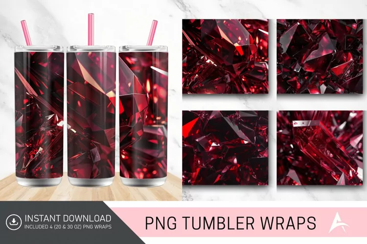 3D Dark Red Holographic Crystal Tumbler Wrap