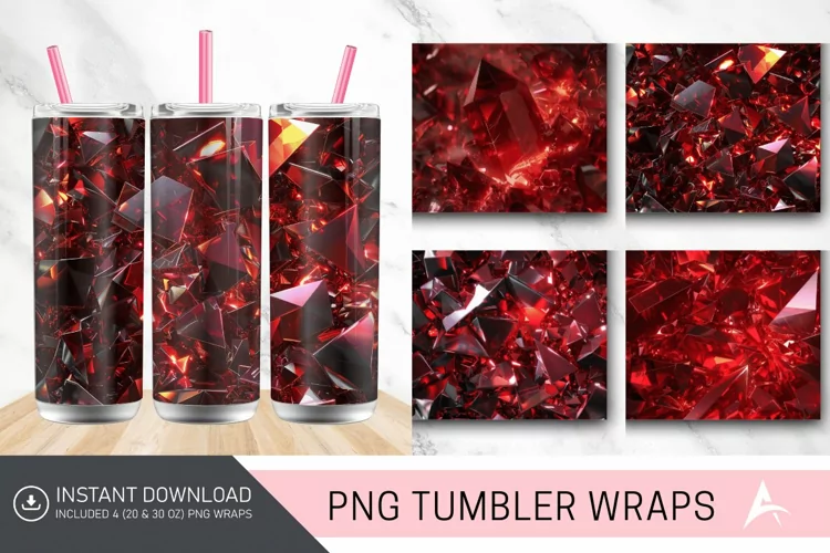 3D Dark Red Holographic Crystal Tumbler Wrap