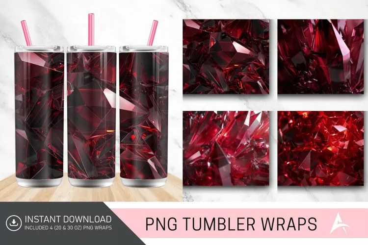 3D Dark Red Holographic Crystal Tumbler Wrap