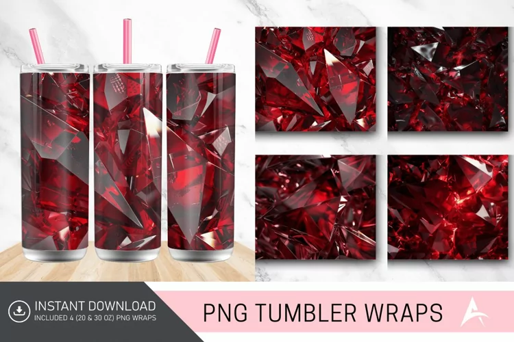 3D Dark Red Holographic Crystal Tumbler Wrap