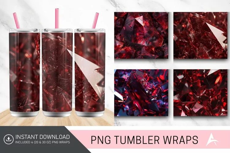 3D Dark Red Holographic Crystal Tumbler Wrap