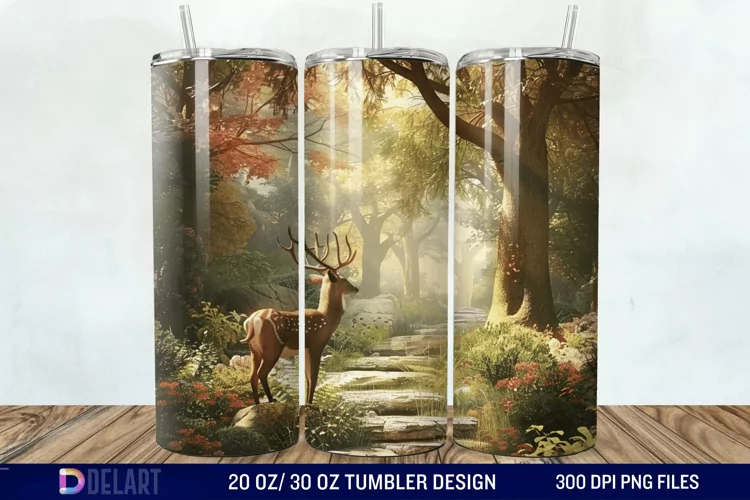 3D Deer Forest Tumbler Wrap