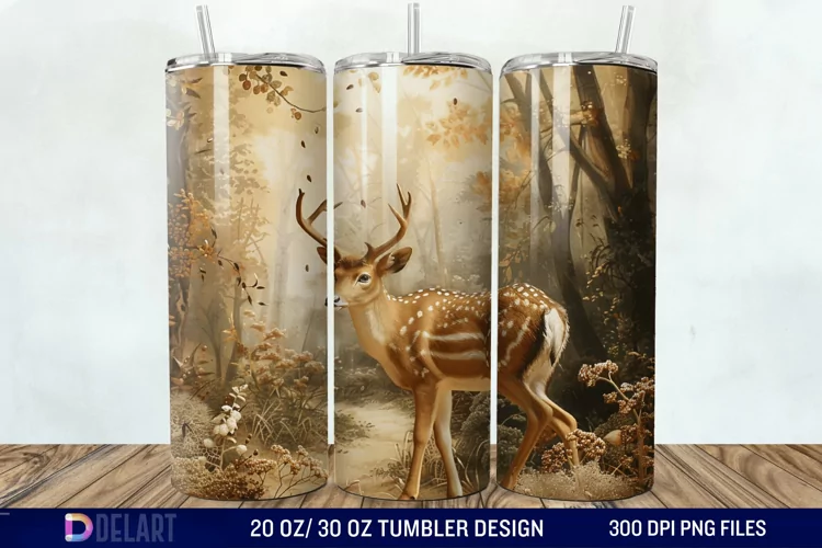 3D Deer Forest Tumbler Wrap