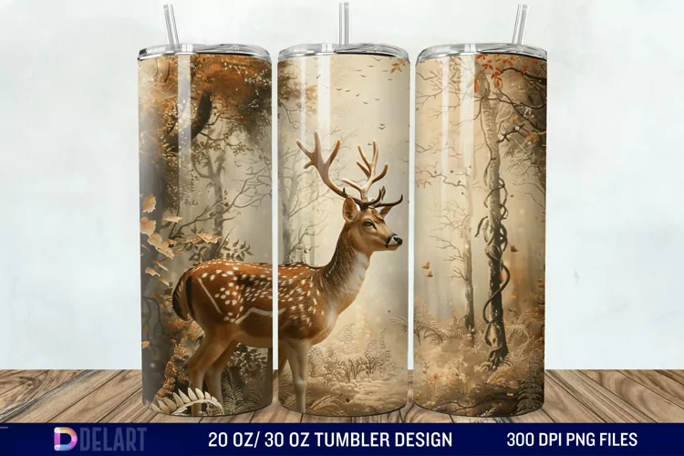 3D Deer Forest Tumbler Wrap
