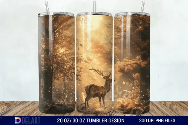 3D Deer Forest Tumbler Wrap