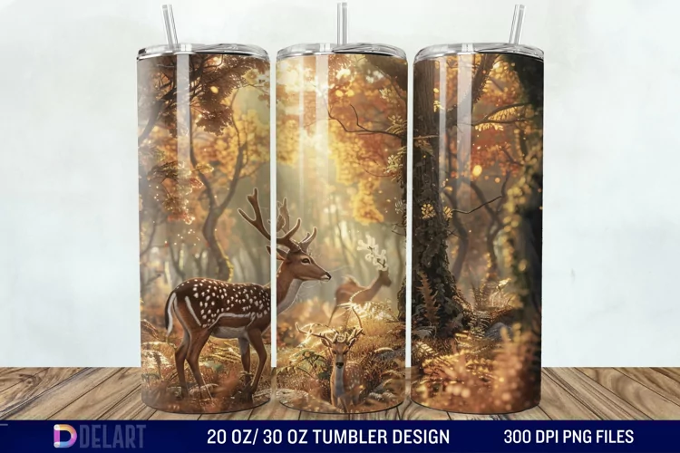 3D Deer Forest Tumbler Wrap