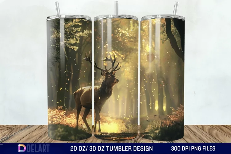3D Deer Forest Tumbler Wrap